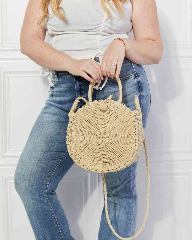 Justin Taylor Feeling Cute Rounded Rattan Handbag in Ivory