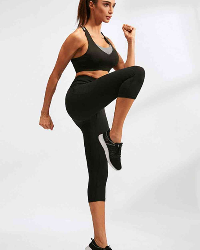 Slim Fit Wide Waistband Active Leggings with Pockets