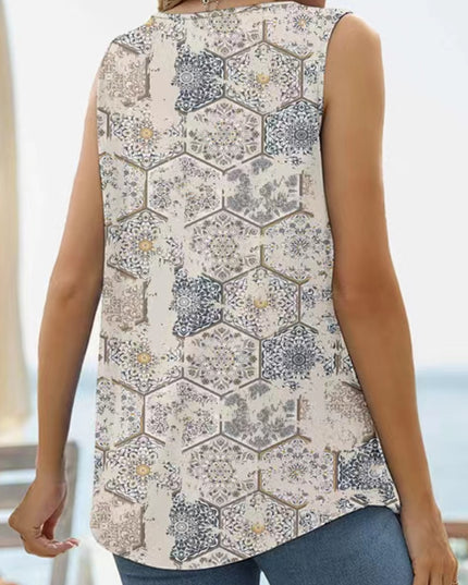 Printed Square Neck Curved Hem Tank
