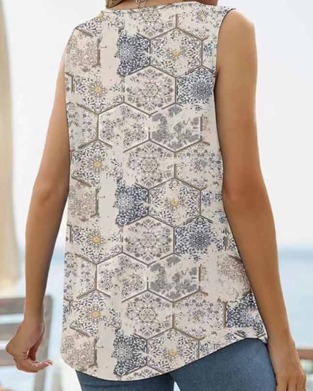 Printed Square Neck Curved Hem Tank