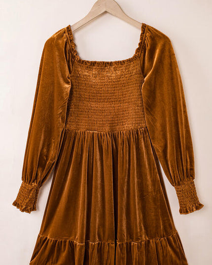 Square Neck Smocked Ruffle Hem Dress
