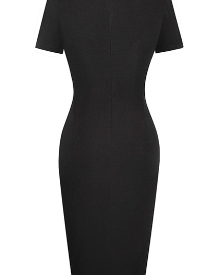 Two-Tone Round Neck Short Sleeve Slit Dress
