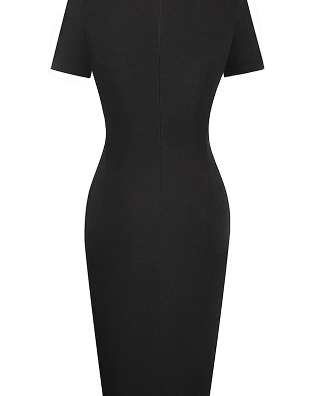 Two-Tone Round Neck Short Sleeve Slit Dress
