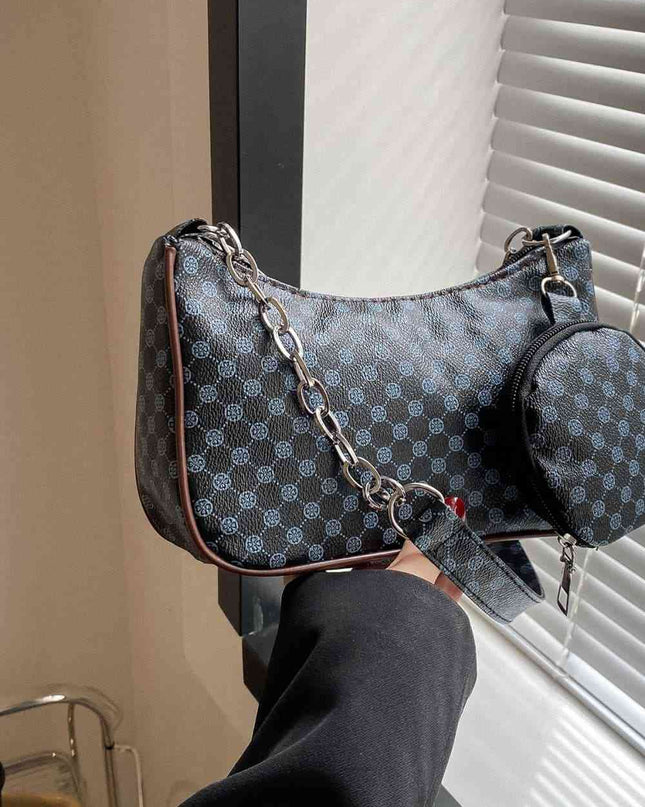 Printed Shoulder Bag and Round Wallet