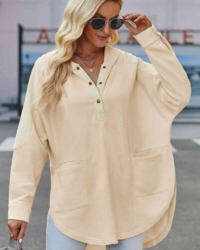 Long Sleeve Buttoned Hoodie with Pockets