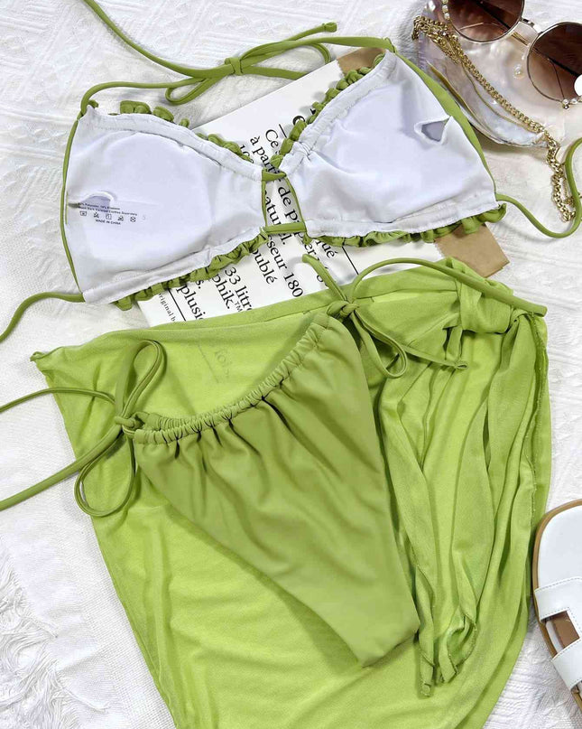 Frill Trill Halter Neck Three-Piece Swim Set