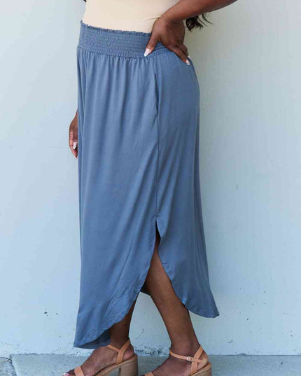 Doublju Comfort Princess Full Size High Waist Scoop Hem Maxi Skirt in Dusty Blue