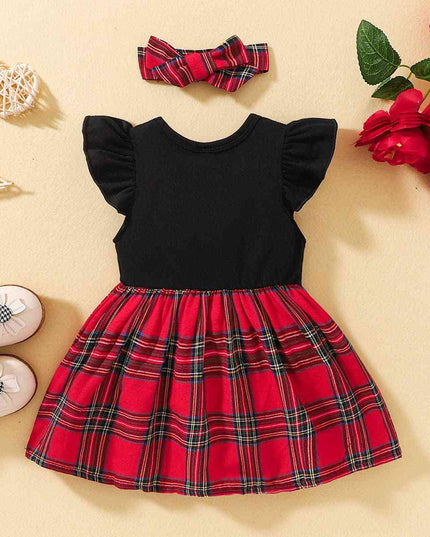 Plaid Bow Detail Round Neck Dress