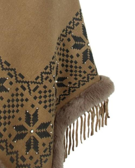 Fringe Geometric Cape Sleeve Poncho