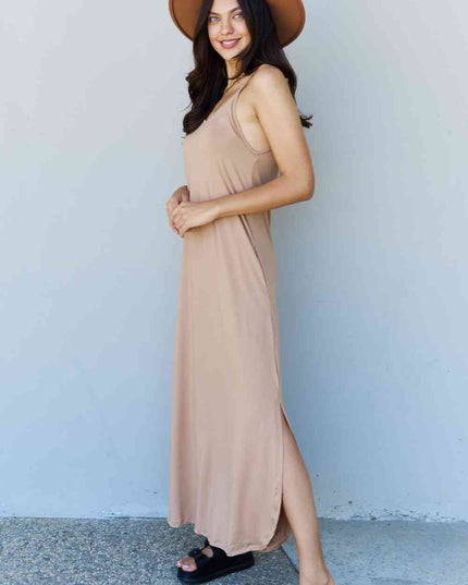 Ninexis Good Energy Full Size Cami Side Slit Maxi Dress in Camel