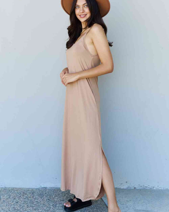 Ninexis Good Energy Full Size Cami Side Slit Maxi Dress in Camel