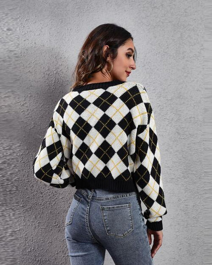 Geometric Button Up Long Sleeve Cardigan