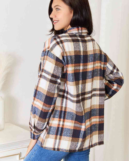 Double Take Plaid Button Front Shirt Jacket with Breast Pockets