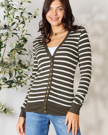 Zenana Full Size Striped Snap Down Cardigan