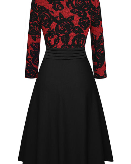 V-Neck Lace Detail Knee-Length Dress