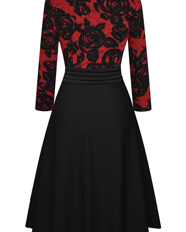 V-Neck Lace Detail Knee-Length Dress