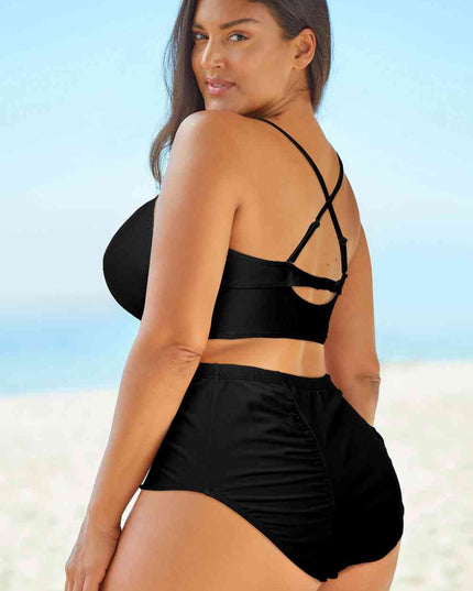 Halter Neck Crisscross Ruched Two-Piece Swimsuit