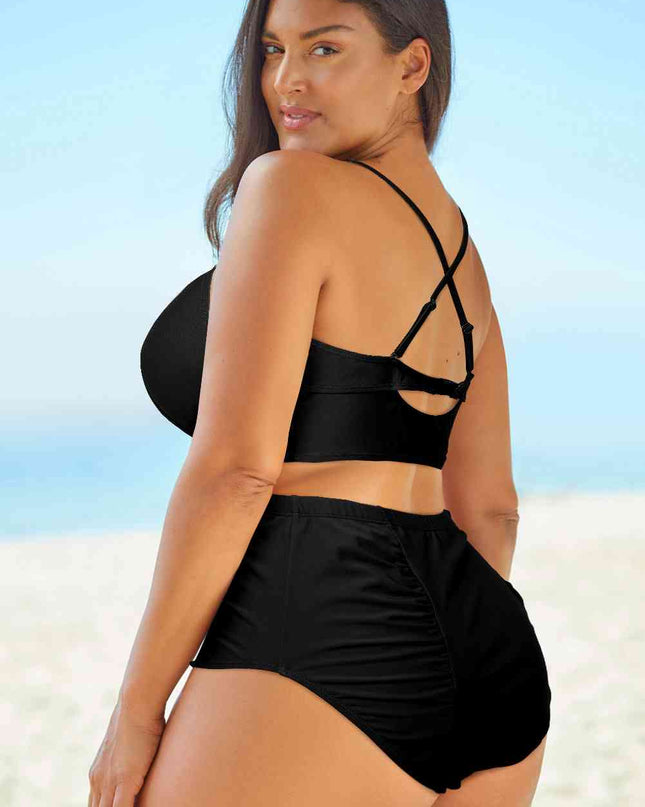 Halter Neck Crisscross Ruched Two-Piece Swimsuit