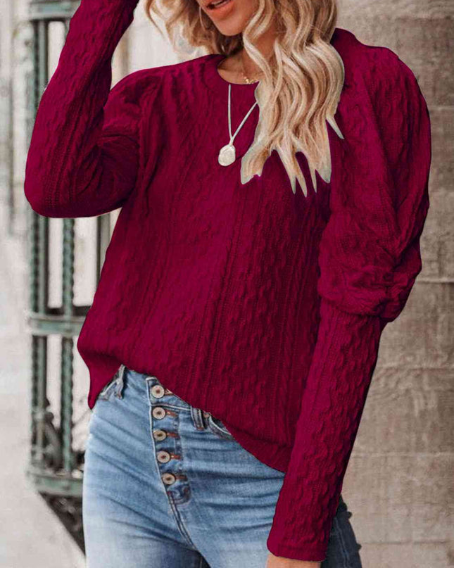 Round Neck Puff Sleeve Knit Top