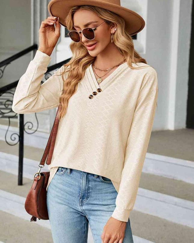 V-Neck Long Sleeve Blouse