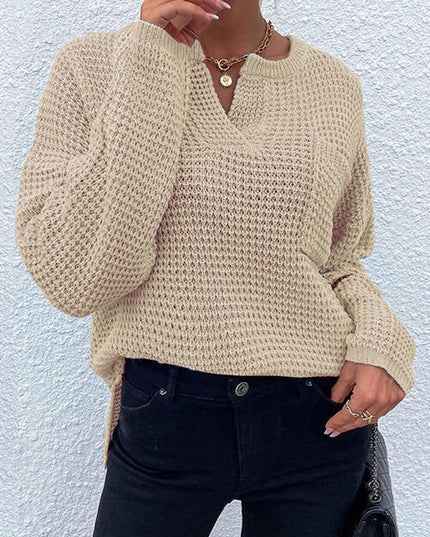 Notched Long Sleeve Sweater