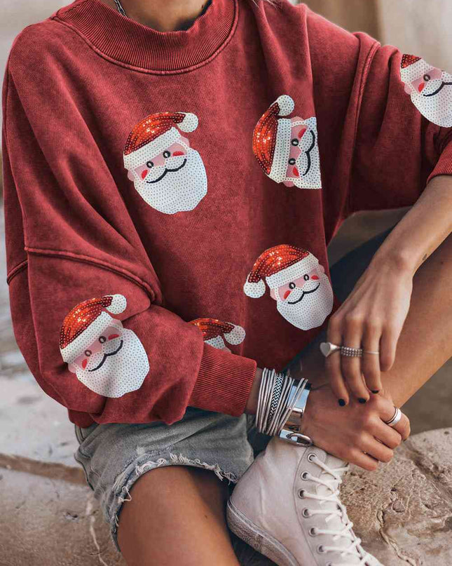 Sequin Santa Patch Round Neck Sweatshirt