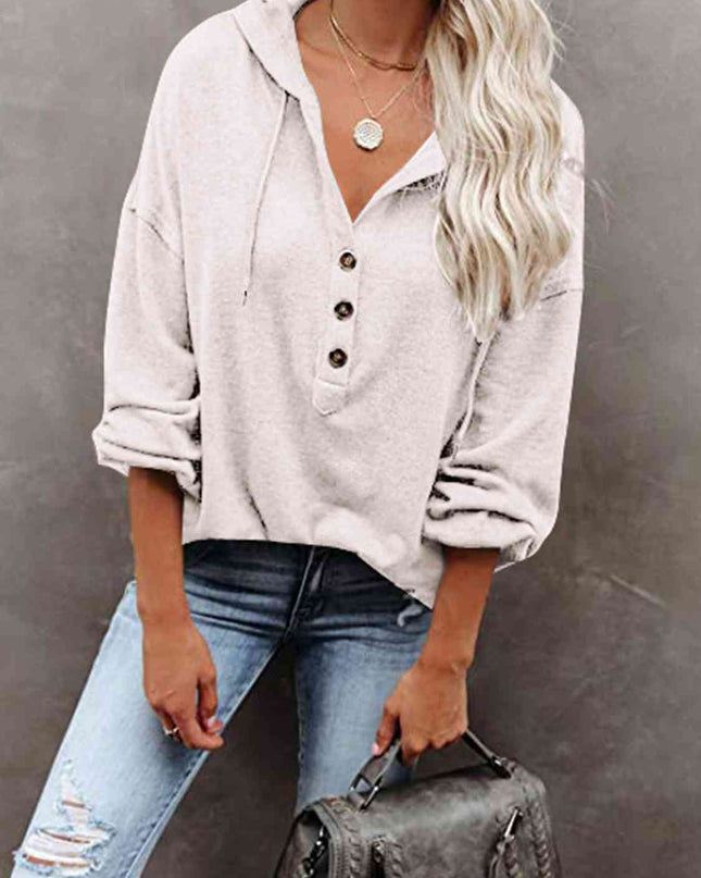 Buttoned Drop Shoulder Hoodie