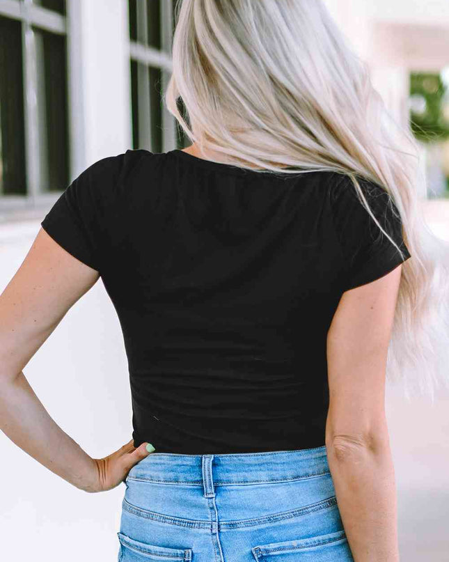 Notched Short Sleeve Bodysuit