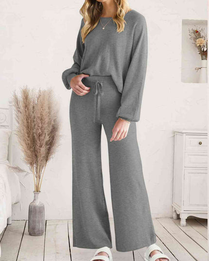 Long Sleeve Lounge Top and Drawstring Pants Set