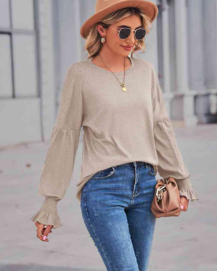 Round Neck Flounce Sleeve Blouse