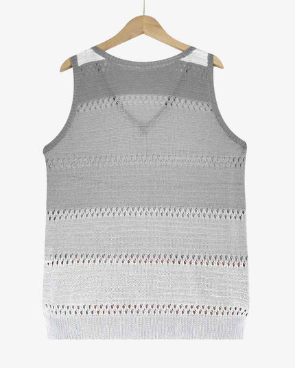 Striped Openwork V-Neck Knit Tank