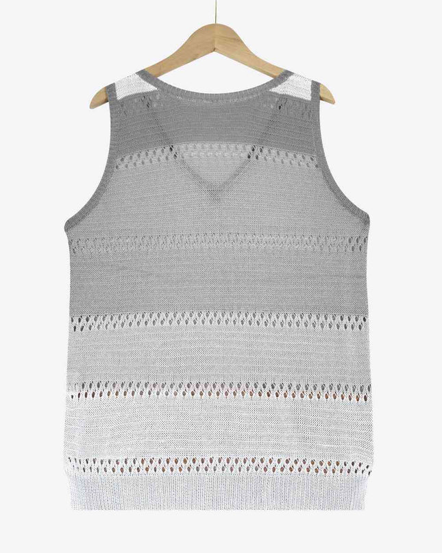 Striped Openwork V-Neck Knit Tank