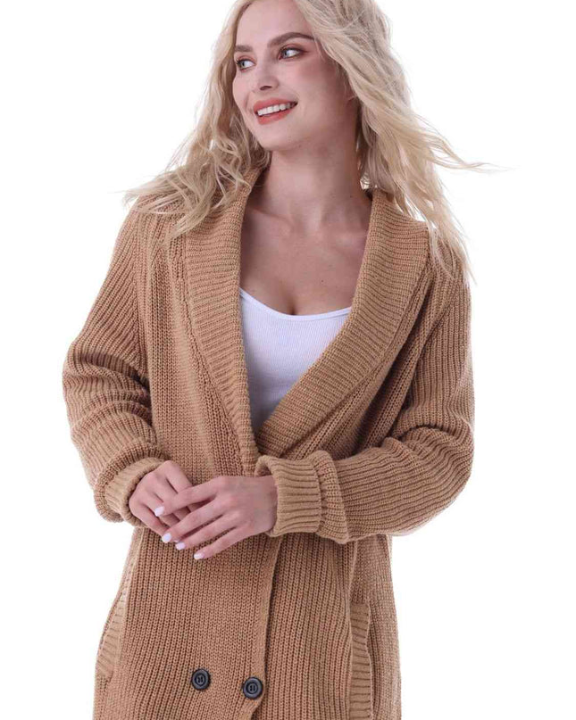 Double-Breasted Longline Cardigan with Pockets
