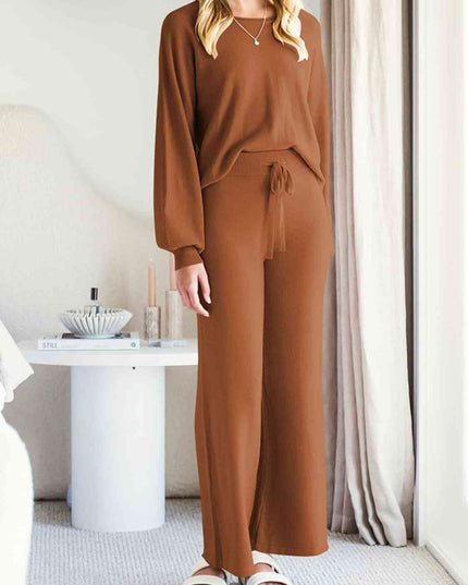 Long Sleeve Lounge Top and Drawstring Pants Set