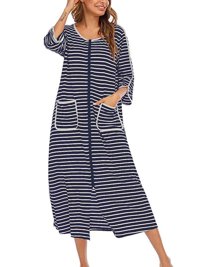 Round Neck Three-Quarter Sleeve Midi Night Dress