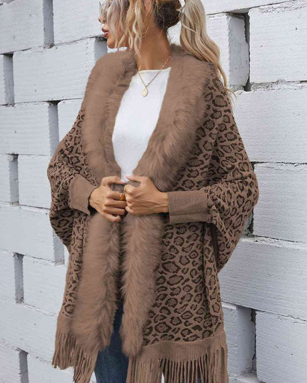 Leopard Fringe Detail Poncho