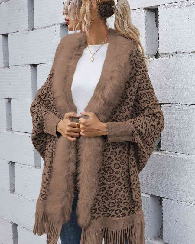 Leopard Fringe Detail Poncho