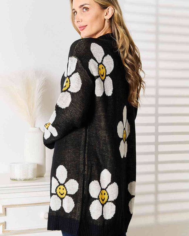 Double Take Floral Button Down Longline Cardigan
