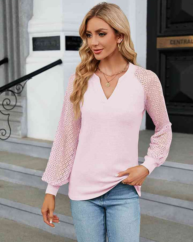 Notched Neck Raglan Sleeve Blouse