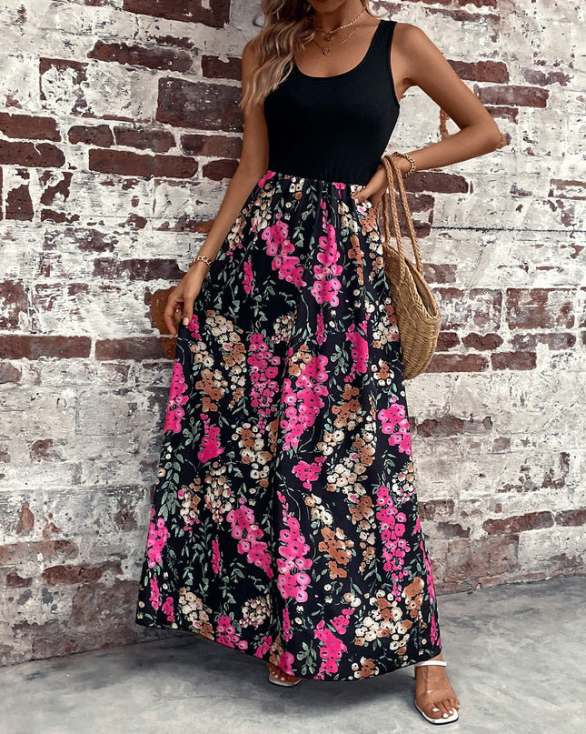 Floral Scoop Neck Sleeveless Maxi Dress