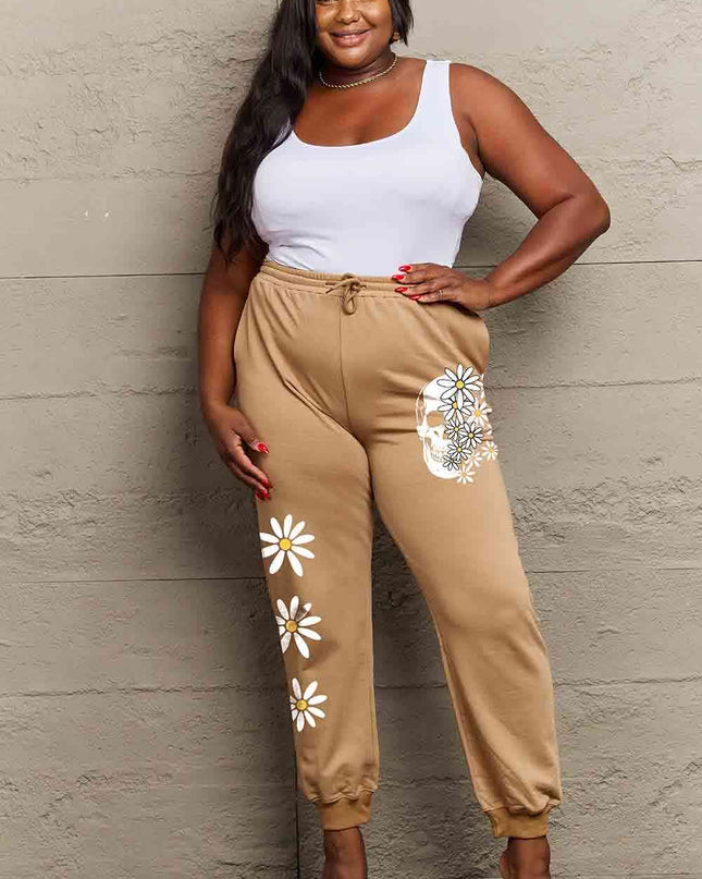 Simply Love Simply Love Full Size Drawstring Flower & Skull Graphic Long Sweatpants