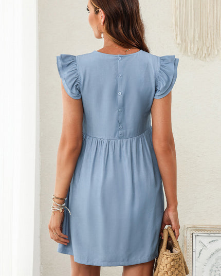 Round Neck Flutter Sleeve Dress
