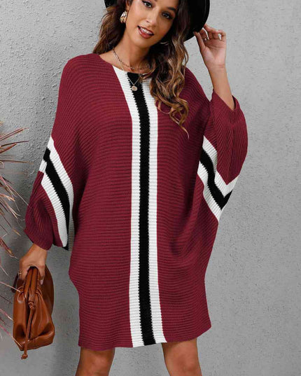Ribbed Round Neck Long Sleeve Sweater Dress