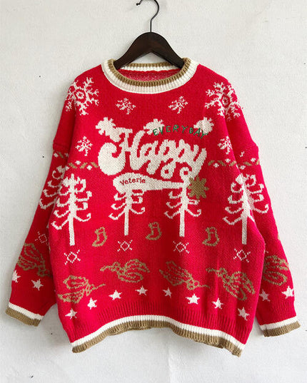 HAPPY Round Neck Long Sleeve Sweater