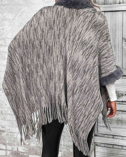 Open Front Fringe Hem Poncho