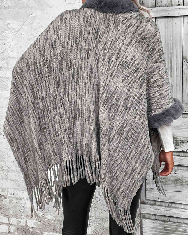 Open Front Fringe Hem Poncho