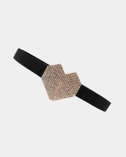 Rhinestone Heart Buckle Elastic Belt
