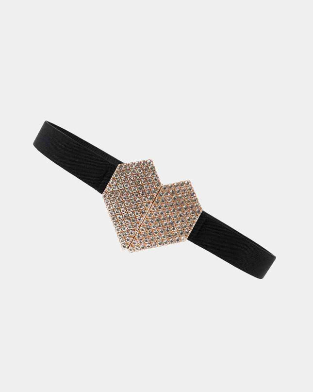 Rhinestone Heart Buckle Elastic Belt