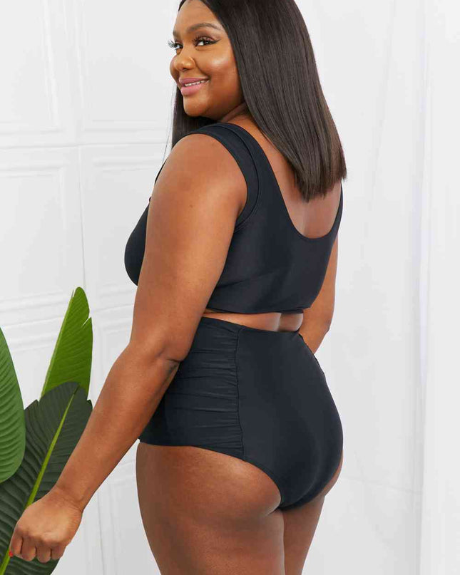 Marina West Swim Sanibel Crop Swim Top and Ruched Bottoms Set in Black