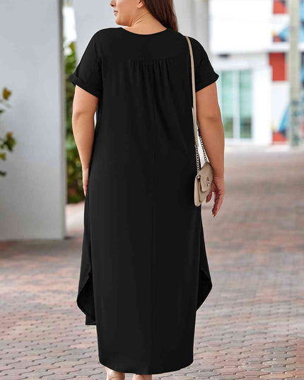 Plus Size V-Neck Short Sleeve Maxi Dress